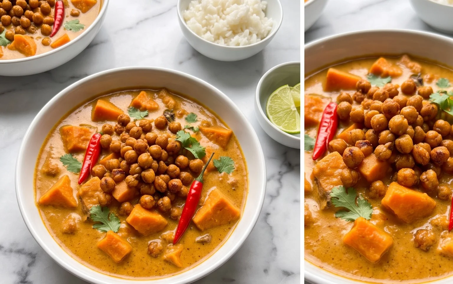 Curry Thaï Patates Douces, Pois Chiches Croquants